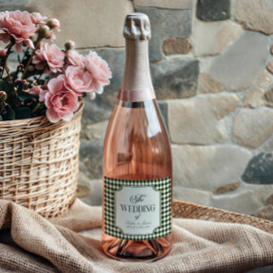 Luxe Oude Geld Olijfgroene Vintage Trouw Sparkling Wijnetiket