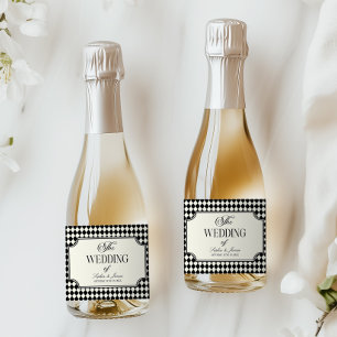 Luxe Oude Rijke Zwarte Ivoor Vintage Trouw Sparkling Wijnetiket
