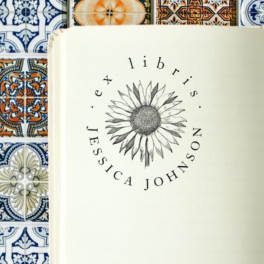 Luxe Ovaal  Zonnebloem Custom Library Boek Rubberstempel