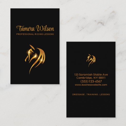 Luxe paardensporttraining Gold Black Visitekaartje (Voorkant / Achterkant)