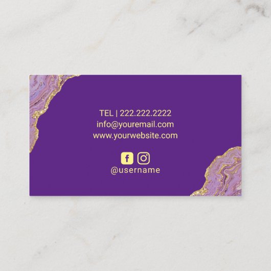 Luxe Paars en Gold Agate Luxury Beauty Salon Visitekaartje (Achterkant)