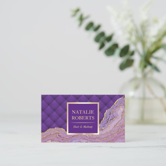 Luxe Paars en Gold Agate Luxury Beauty Salon Visitekaartje (Staand voorkant)