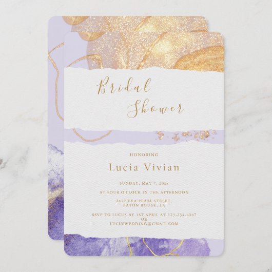 Luxe Paars en Golden Abstract Vrijgezellenfeest Kaart (Voorkant / Achterkant)