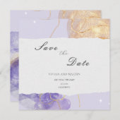 Luxe Paars & Gouden Abstract Save The Date Kaart (Voorkant / Achterkant)