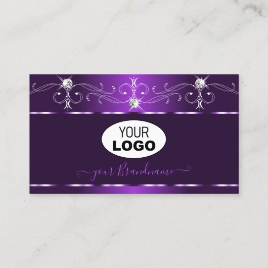 Luxe Paars Squiggles Sparkle Diamonds met Logo Visitekaartje (Voorkant)