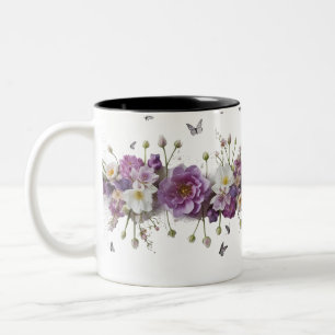 Luxe Paars Witte Botanische Vlinder Twee-Tons  Tweekleurige Koffiemok