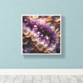 Luxe Paarse Amethist Geode - Goud Omrande Kristal Canvas Afdruk (Insitu (Houten vloer))