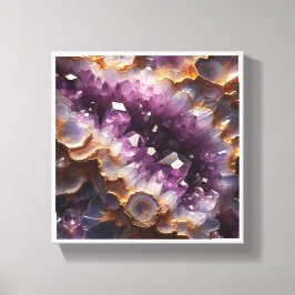 Luxe Paarse Amethist Geode - Goud Omrande Kristal  Canvas Afdruk