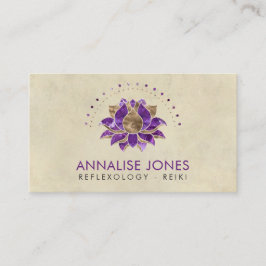 Luxe Paarse Amethyst en gouden Lotus Visitekaartje