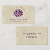 Luxe Paarse Amethyst en gouden Lotus Visitekaartje (Voorkant / Achterkant)