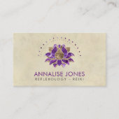 Luxe Paarse Amethyst en gouden Lotus Visitekaartje (Voorkant)
