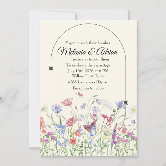 Luxe Paarse beige Wedding Wildflower Kaart (Voorkant)