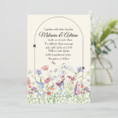 Luxe Paarse beige Wedding Wildflower Kaart (Staand voorkant)