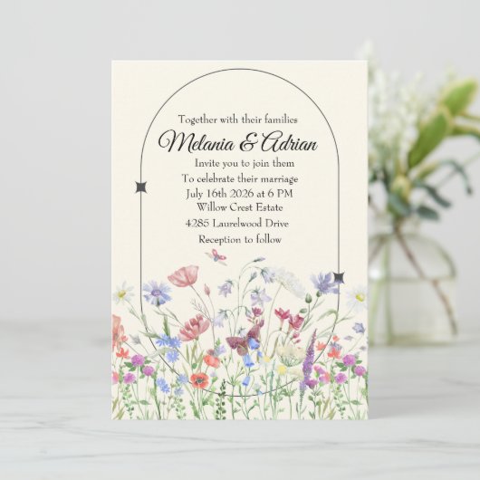 Luxe Paarse beige Wedding Wildflower Kaart (Staand voorkant)