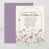 Luxe Paarse beige Wedding Wildflower Kaart (Voorkant / Achterkant)