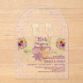 Luxe Paarse Bloem Acryl 25e Jubileum Uitnodigingen