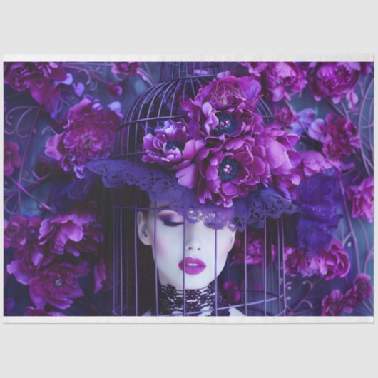 Luxe Paarse Bloemen Vogelkooi Pet Decoupage Tissuepapier (Voorkant)