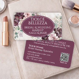 Luxe Paarse Bourgogne Bloemrijke Bruidsmake-up Art Visitekaartje