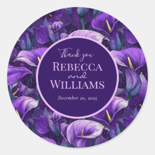 Luxe Paarse Calla Lelies Esthetische Rustieke Ronde Sticker