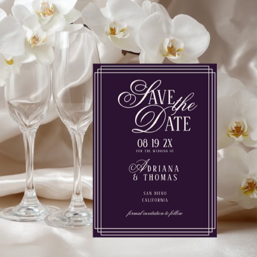 Luxe Paarse Calligrafie Bruiloft Save The Date