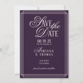 Luxe Paarse Calligrafie Bruiloft Save The Date (Voorkant)