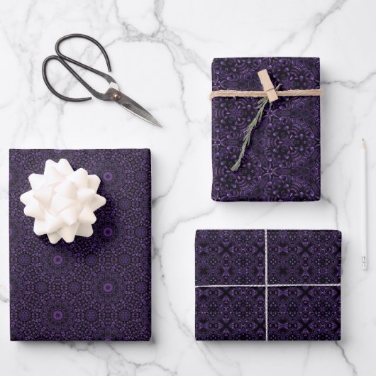 Luxe Paarse Damask Pattern Inpakpapier Vel (Voorkant)