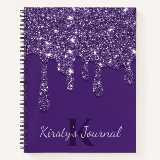 Luxe Paarse Drip Glitter Journal Notitieboek (Voorkant)