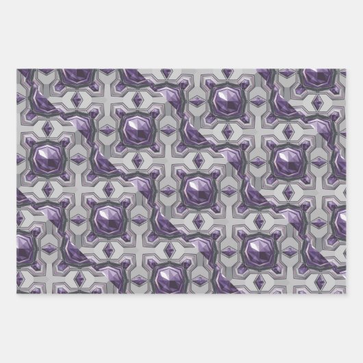 Luxe Paarse Edelstenen Zilveren Wrapping Paper Set (Voorkant 3)