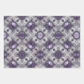 Luxe Paarse Edelstenen Zilveren Wrapping Paper Set (Voorkant)