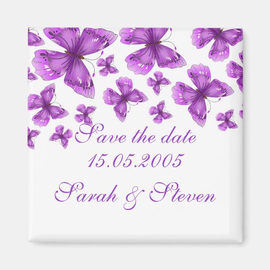 Luxe Paarse Elegante Vlinder Save the date Magneet (Voorkant)