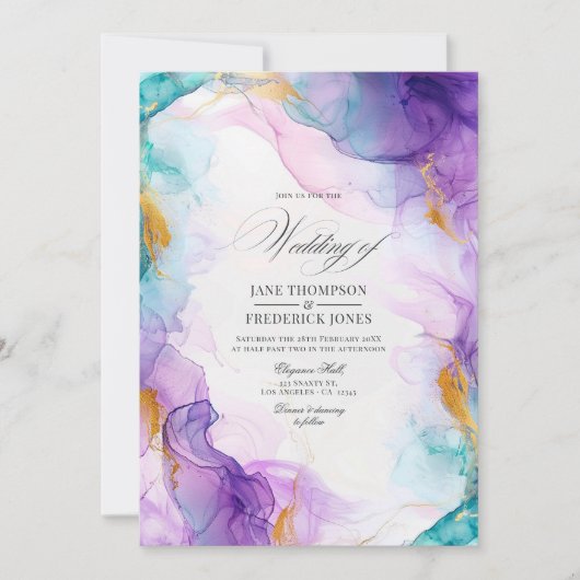 Luxe Paarse en blauwe alcoholinkt met gouden accen Kaart (Voorkant)