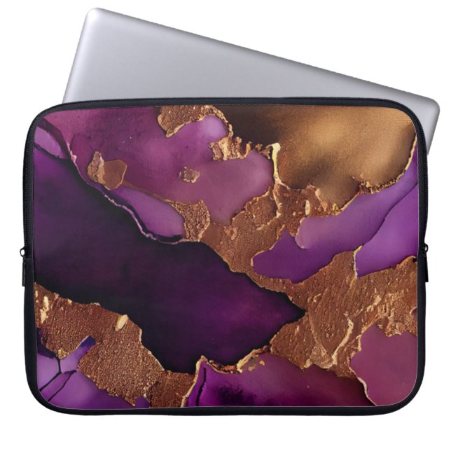 Luxe Paarse en Gold Marble-afdrukken Laptop Sleeve (Voorkant)