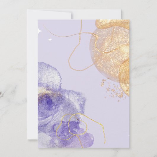 Luxe Paarse en gouden Abstracte bruiloft Kaart (Achterkant)