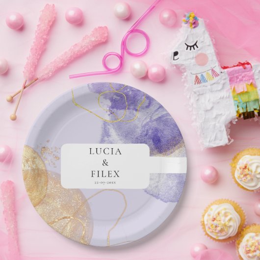 Luxe Paarse en gouden Abstracte bruiloft Papieren Bordje (Feest)