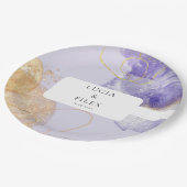 Luxe Paarse en gouden Abstracte bruiloft Papieren Bordje (Gekanteld)