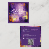 Luxe paarse en gouden abstracte QR-code Vierkante Visitekaartje (Voorkant / Achterkant)