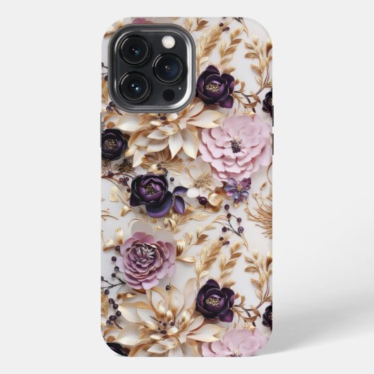 Luxe Paarse en gouden bloemen iPhone Hoesje (Achterkant)