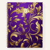 Luxe Paarse en gouden Damask Monogrammed Notitieboek (Voorkant)
