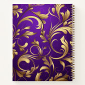 Luxe Paarse en gouden Damask Monogrammed Notitieboek (Achterkant)