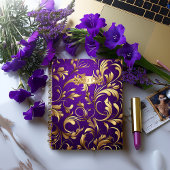 Luxe Paarse en gouden Damask Monogrammed Notitieboek