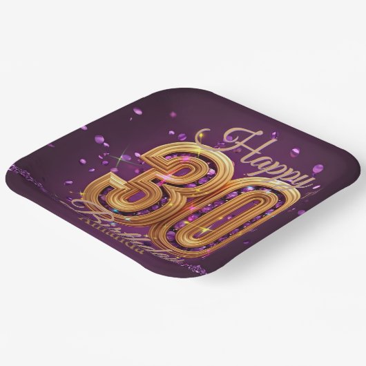 Luxe Paarse en gouden edelsteen 30e verjaardag Papieren Bordje (Gebogen)
