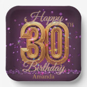 Luxe Paarse en gouden edelsteen 30e verjaardag Papieren Bordje (Voorkant)