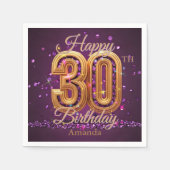 Luxe Paarse en gouden edelsteen 30e verjaardag Servet (Voorkant)