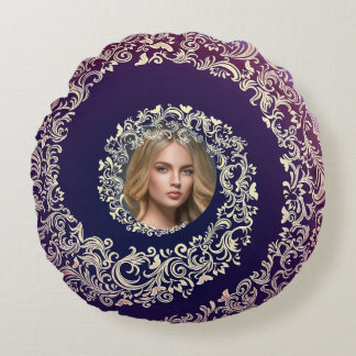 Luxe Paarse en gouden foto Rond Kussen