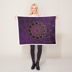 Luxe Paarse En Gouden Gedetailleerde Mandala Kunst Fleece Deken