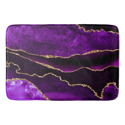 Luxe Paarse en Gouden Glitter Agate Badmat (Voorkant)