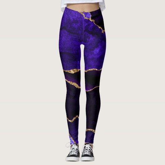 Luxe Paarse en Gouden Glitter Agate Leggings (Voorkant)