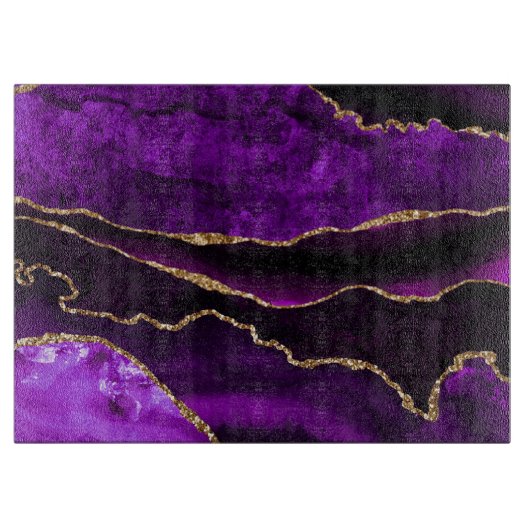 Luxe Paarse en Gouden Glitter Agate Snijplank (Voorkant)