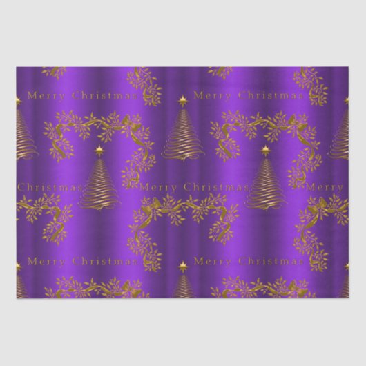 Luxe Paarse en gouden kerst Tissuepapier (Voorkant)