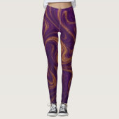Luxe Paarse en Gouden Marmer Werveling Leggings (Voorkant)